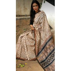 hand printed Chanderi Saree with  blouse organic  Printing