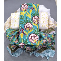 Hand Block Printed Cotton Suit-Salwar Fabric With Chiffon Dupatta (FEM010418-16)