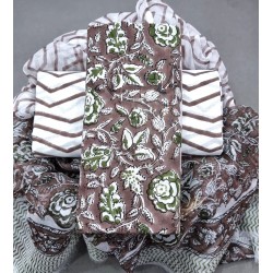 Hand Block Printed Cotton Suit-Salwar Fabric With Chiffon Dupatta (FEM010418-18)