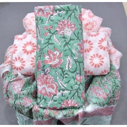 Hand Block Printed Cotton Suit-Salwar Fabric With Chiffon Dupatta (FEM010418-19)