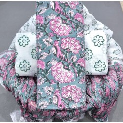 Hand Block Printed Cotton Suit-Salwar Fabric With Chiffon Dupatta (FEM1249)