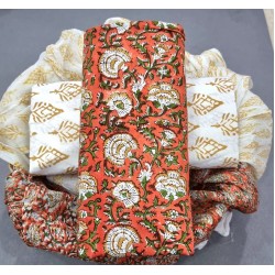 Hand Block Printed Cotton Suit-Salwar Fabric With Chiffon Dupatta( FEM20180104-23) 