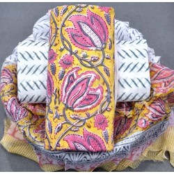 Hand Block Printed Cotton Suit-Salwar Fabric With Chiffon Dupatta(FEM010418-10)