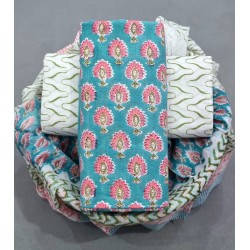 Hand Block Printed Cotton Suit-Salwar Fabric With Chiffon Dupatta 