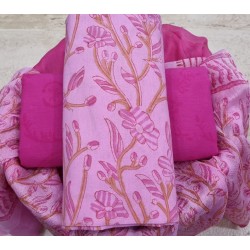 Hand Block Dabu Printed Cotton Suit-Salwar Fabric With Chiffon Dupatta 