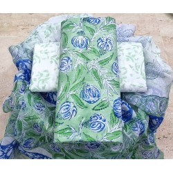 Hand Block Print Cotton Suit-Salwar Fabric With Chiffon Dupatta 
