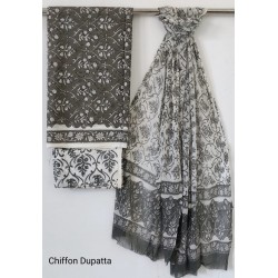 HandBlock Batik Printed Cotton Suit-Salwar Fabric With Chiffon Dupatta 
