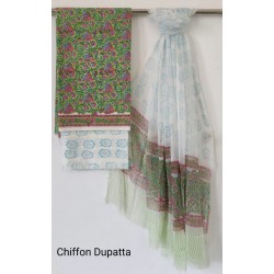 HandBlock  Printed Cotton Suit-Salwar Fabric With Chiffon Dupatta 