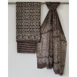 HandBlock Batik Printed Cotton Suit-Salwar Fabric With Chiffon Dupatta