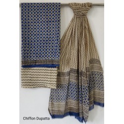 Hand Block Printed Cotton Suit-Salwar Fabric With Chiffon Dupatta (FEM010418-08)
