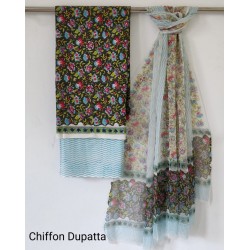 Hand Block Printed Cotton Suit-Salwar Fabric With Chiffon Dupatta (FEM010418-14)