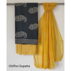 HandBlock batik Printed Cotton Suit-Salwar Fabric With Chiffon Dupatta 