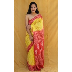 Handblock printed cotton designer saree  with blouse pc 