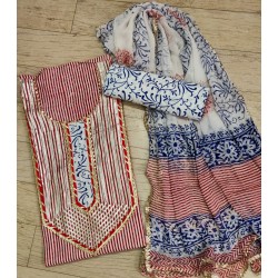 Hand Block  Printed gota detailing Cotton Suit-Salwar Fabric With Chiffon Dupatta pink (FEM20180104-24)