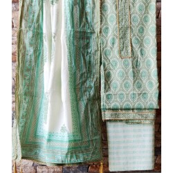 Hand Block  Printed Gota work Cotton Suit-Salwar Fabric With Chiffon Dupatta(FEM20180104-31)