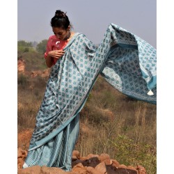 Tie Dye Hand printed cotton Saree with Blouse