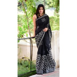Tie Dye Hand printed cotton Saree with blouse