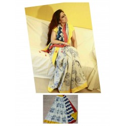 Tie Dye Hand printed cotton Saree with Blouse