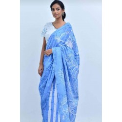 Tie Dyeand printed cotton Saree with Kalamkari pallu(FEM20170206-05)